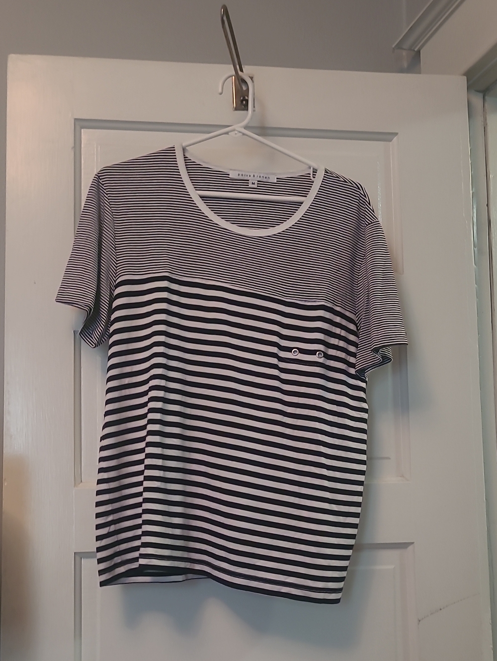 Parke & Ronen Striped Short Sleeve Tee in Navy and White